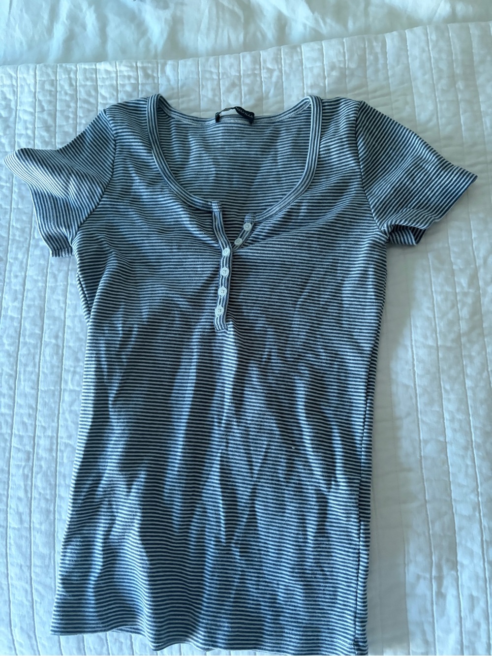Brandy Melville Blue & White Striped Scoop Neck Henley Tee
